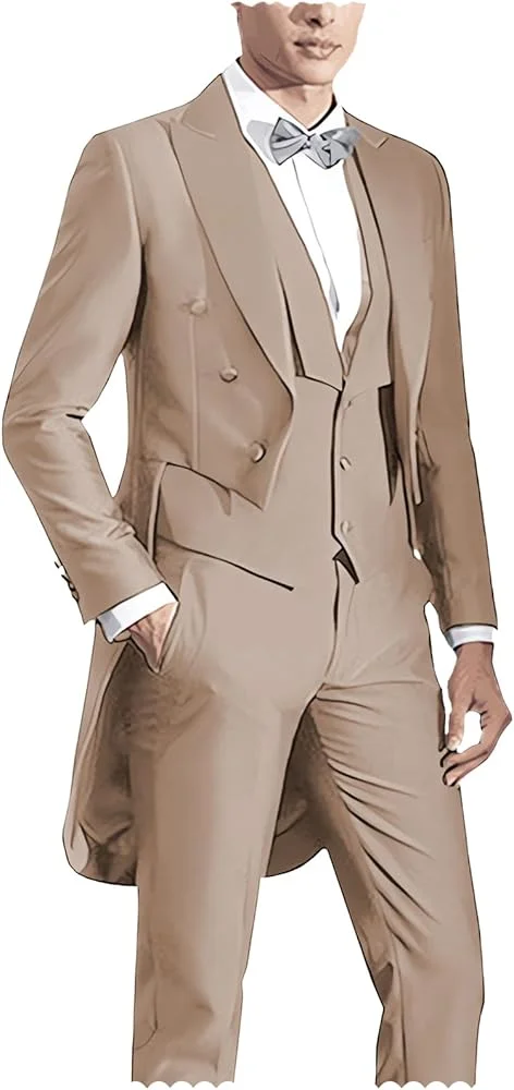 

Men's Tailcoat 3 Pieces Formal Stylish Suits Prom Tuxedos Tail Coat Wedding Groomsmen Blazer+Vest+Pants