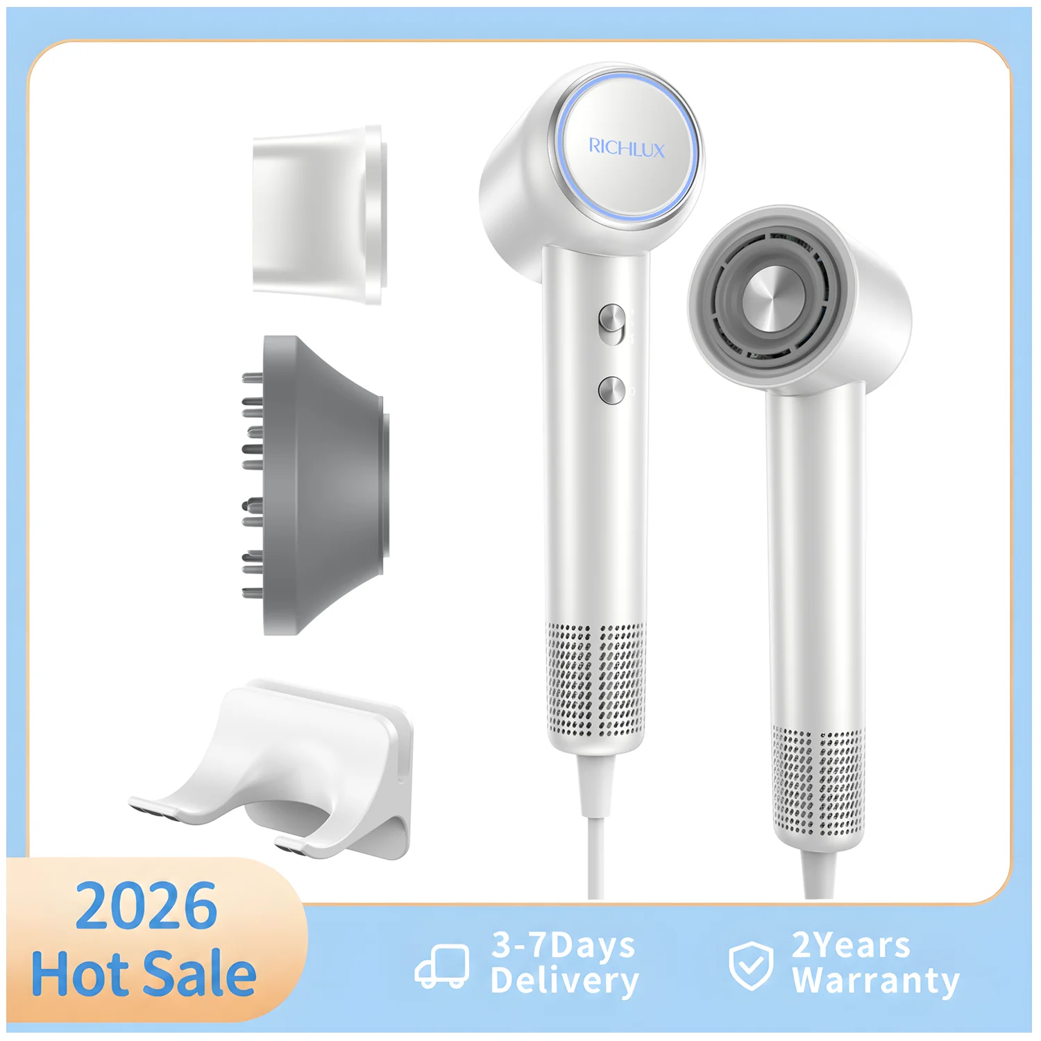 High-Speed Hair Dryer Fast Drying Without Extreme Heat Ionic Blow Dryer with 500M Negative Ions for Smooth, Frizz-Free Hair, Low-Noise Lightweight Blow Dryer with Diffuser & Concentrator, 4 Modes & 2 Airspeeds, Perfect for Styling & Daily Use