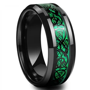 Klassischer schwarzer Wolfram keltischer Drachenring für Männer, Edelstahl, rote Kohlefaser, Bandhochzeit, Mode, 8mm 10 Hauptverkäufe Celtic Accessoires - №1