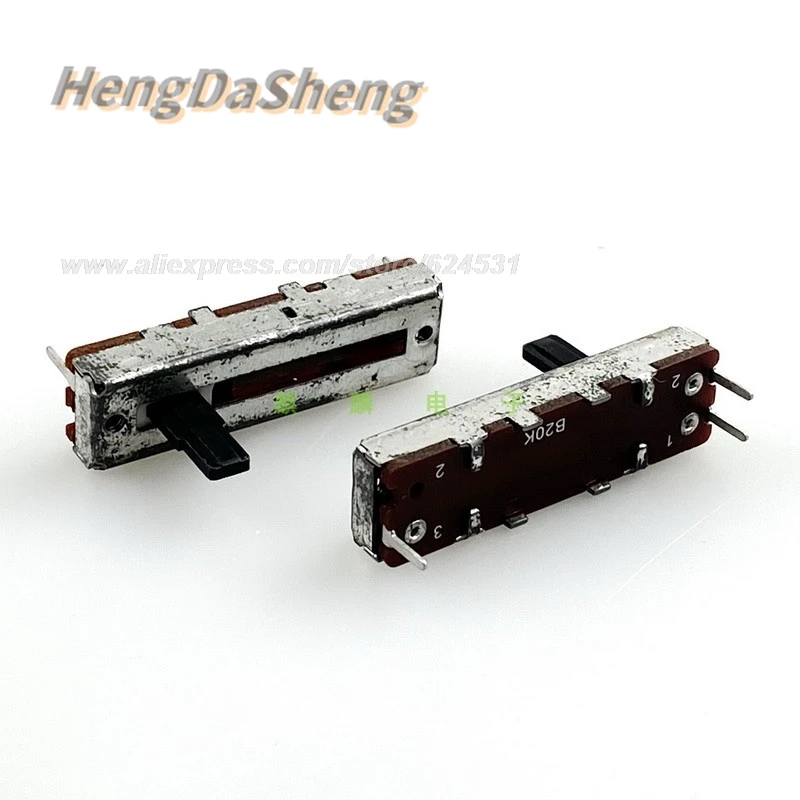 2Pcs/Lot 35mm 3-pin single straight slide Potentiometer B20K stroke 20mm handle width 4mm mixer fader