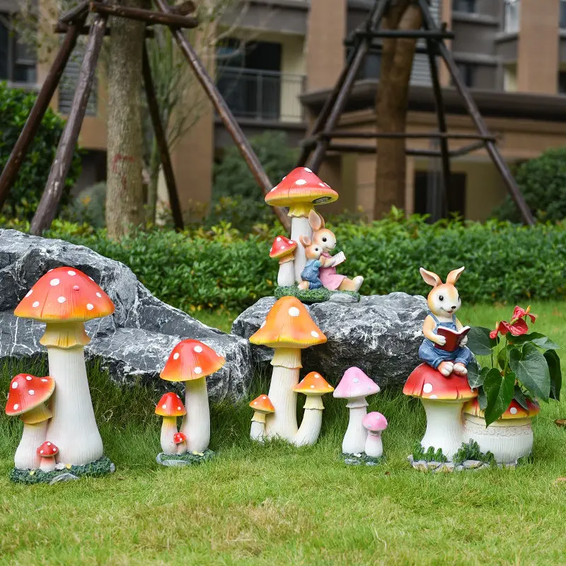 

Simulation Mushroom Rabbit Resin Decoration Outdoor Garden Balcony Layout Figurines Crafts Courtyard Villa Park Sculpture Decor