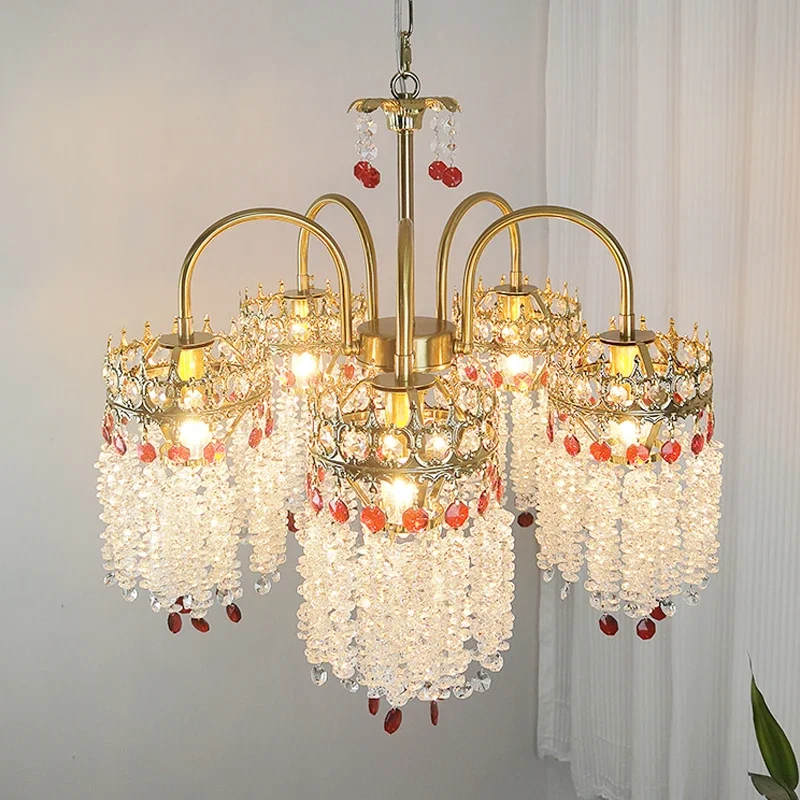 French Light Luxury Chandelier Living Room Crystal Art Palace Style American Crystal Bedroom Lamp Villa Tassel Waterfall Lamp