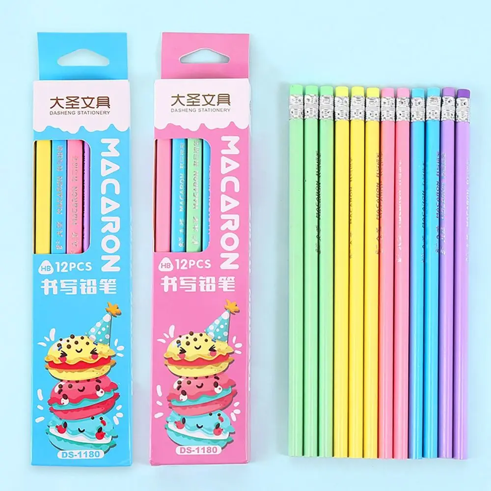 

12Pcs Durable With Rubber Head HB Pencil Smooth Writing Cartoon Writing Pencil Stationery Sketch Pencil School