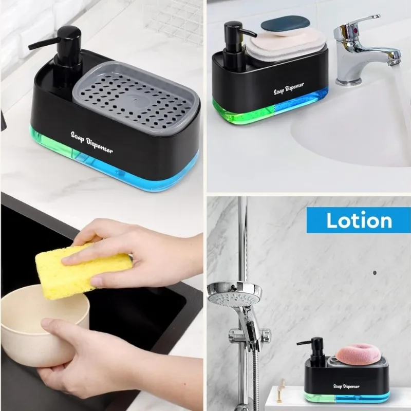 Dual Pump Soap Dispenser Set 3-in-1 Kitchen Organizer with Sponge Storage Box for Sink and Countertop Compact Cleaning Solution - view 5