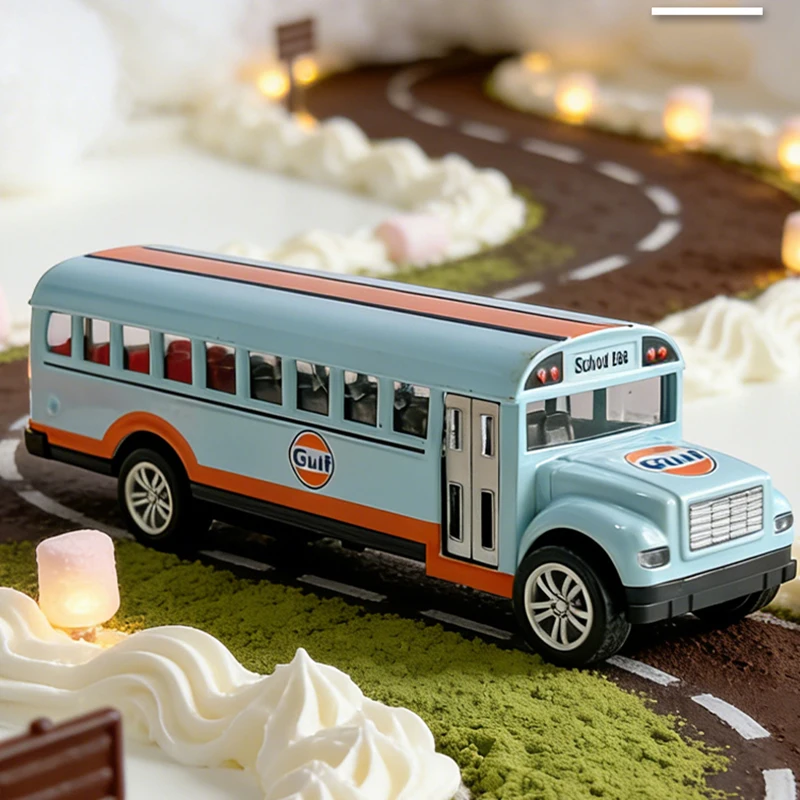 

1:70 Alloy High Quality GULF School Bus Car Model Classic Pull Back Car Miniature Vehicle Replica For Collection Gift