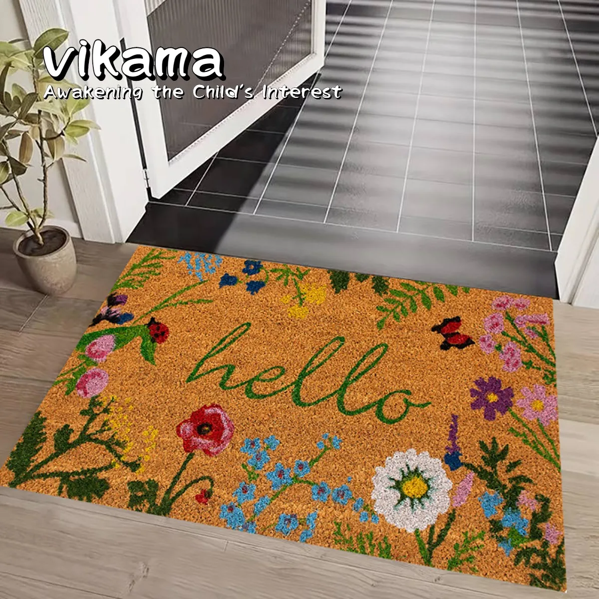 VIKAMA Stylish Non-Slip Entry Rug - Machine Washable, Durable Welcome Mat for Outdoor/Indoor Use