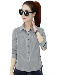 Women Spring Summer Blouses Shirts Lady Fashion Casual Long Sleeve Turn-down Striped Plaid Blusas Tops WY0292