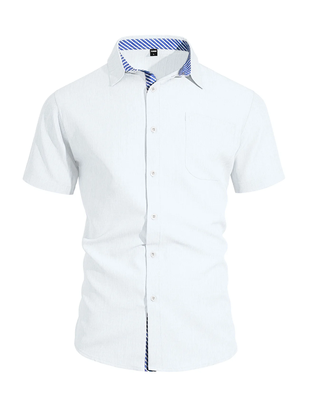 

New Male Linen Mix Collar Short Sleeve Shirts Contrast Color Quick Drying Loose Big Size Leisure Streetwear Daily Wear