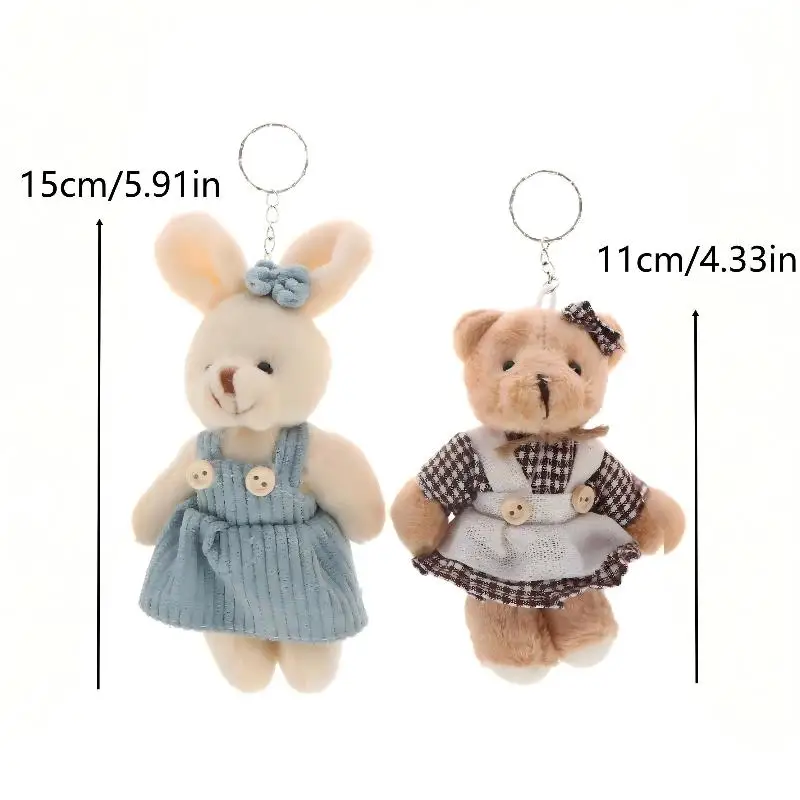 

/1pc Stuffed Doll Pendant Keychain Cute new Cartoon Wear Clothes Bear Rabbit Plush Toy Backpack Hanging Decoration Couple Gifts