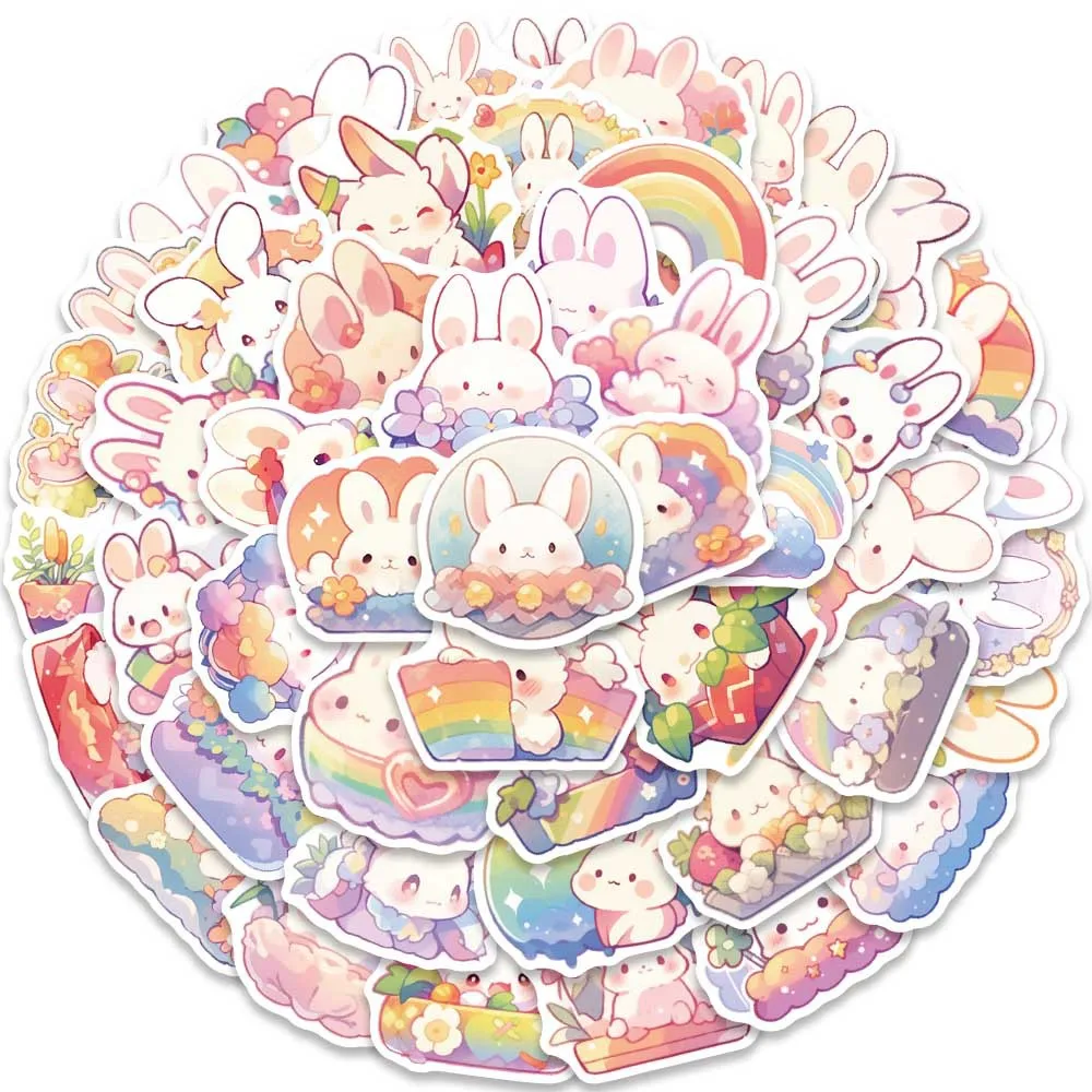 50 قطعة لطيف الكرتون قوس قزح الأرنب الكتابة على الجدران ملصقات Kawaii أرنب DIY بها بنفسك حقيبة سكيت محمول الأمتعة ملصق الشارات #2