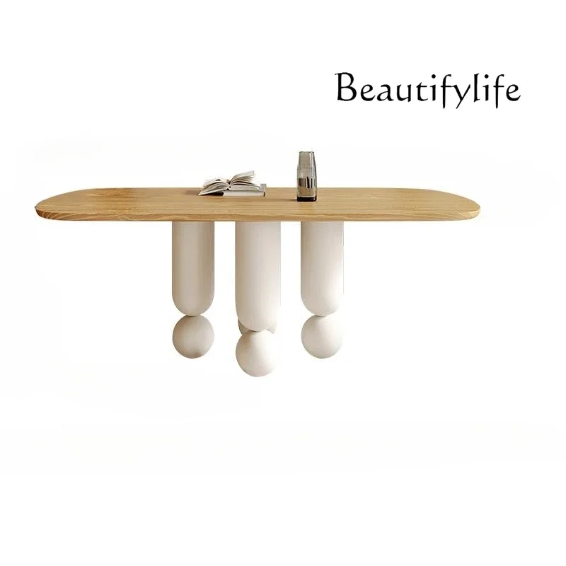 

Nordic solid wood wabi-sabi exclamation point dining table white French cream style log color dining table and chairs