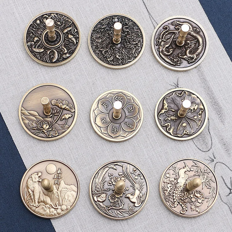 Carved Brass Ash Press, Classic Chinese Lotus Pattern Round Incense Tool, Beginner Accessory For Incense Seal Stamp Making