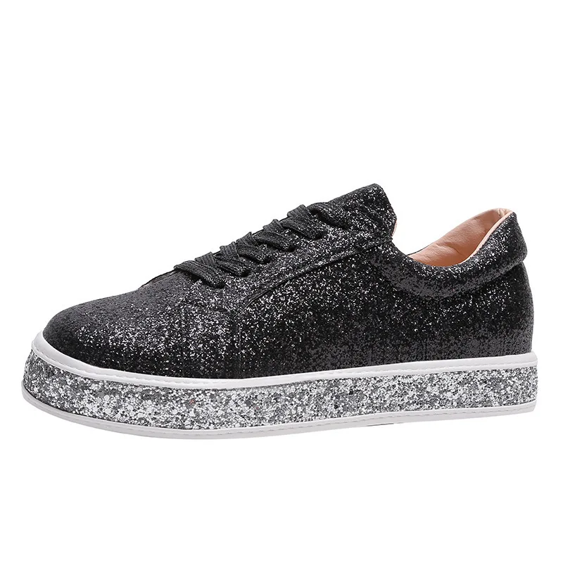 2022 Autumn New Women Glitter Flat Sneakers Casual Female Mesh Lace Up Bling Platform Comfortable Plus Size Vulcanized Shoes