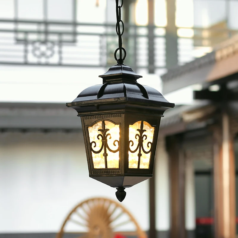 European style outdoor waterproof chandelier outdoor villa garden lamp retro balcony aisle corridor