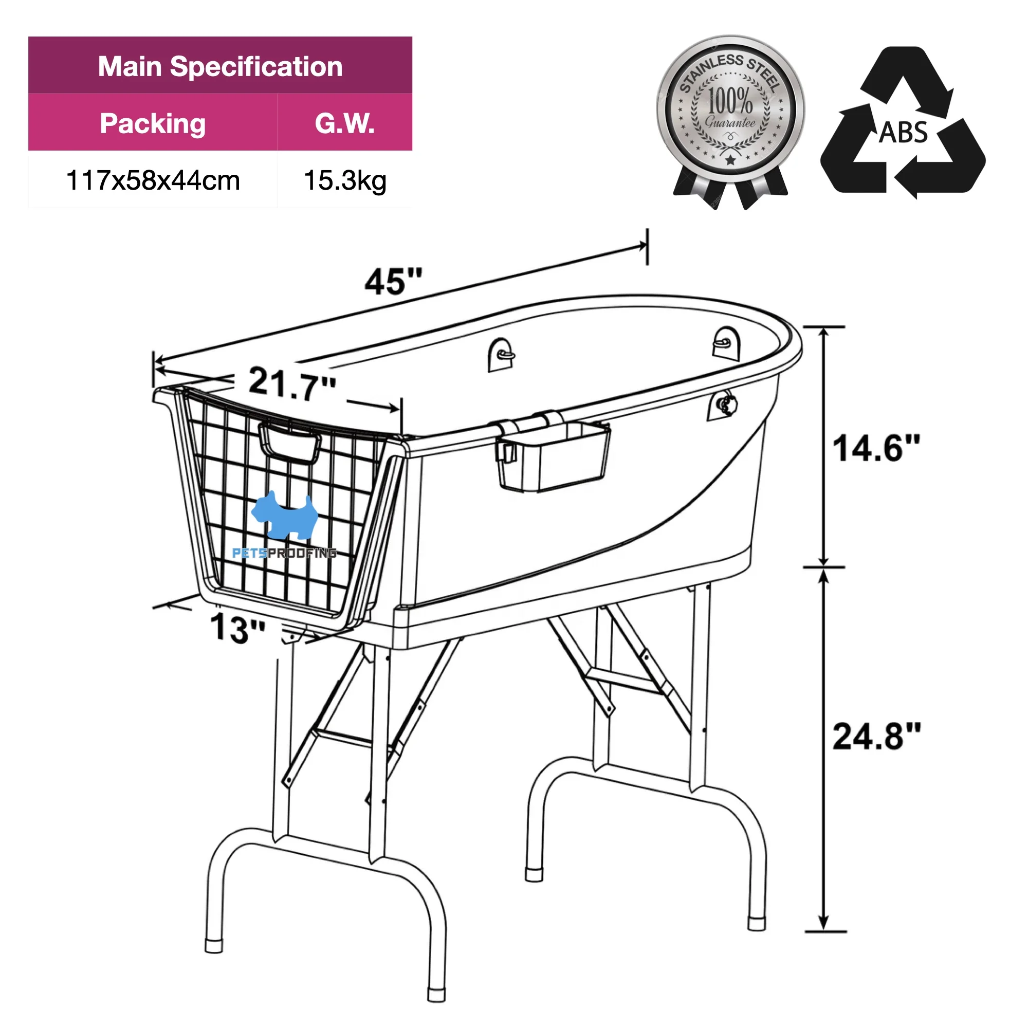 Factory Direct 2026 Novelty Designed Collapsible Foldable Stainless Steel ABS Plastic Pet Bath Tub Sustainable Dog Cat Spa Bathi
