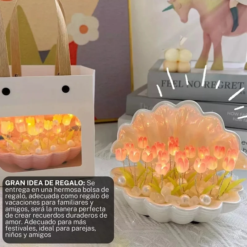 DIY Shell Tulip Night Light Handmade DIY Tulip Girl Living Room Night Light Desktop Light Romantic Ambient Lamp Durable Pink