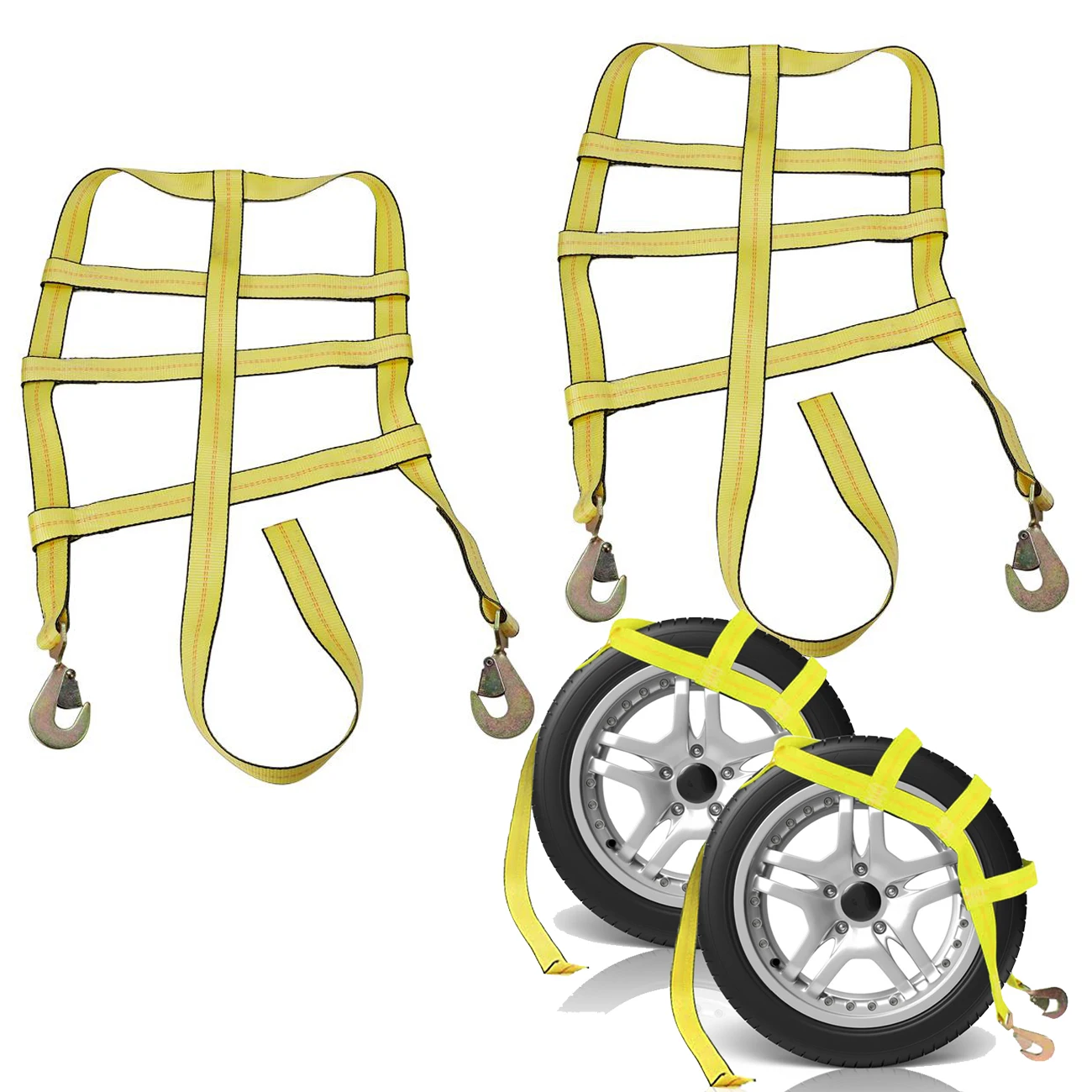 

2pcs Tow Dolly Basket Strap with Heavy Duty Twisted Snap Hooks Wheels Strap for 15 To 20inch Rim Wheel