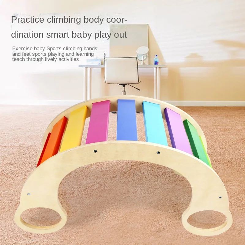 LazyChild Rainbow Rocking Chair Wooden Baby Chair Kids Play Activity Toys Climb Stair Brain Game Baby Furniture Room Decoration