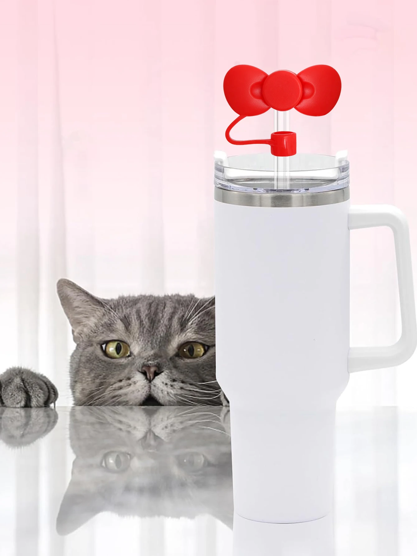 2PC 10mm Silicone Straw Covers Reusable Leak-Proof Dust Protector Cute Bowknot Lid for 30-40oz Tumbler Cups