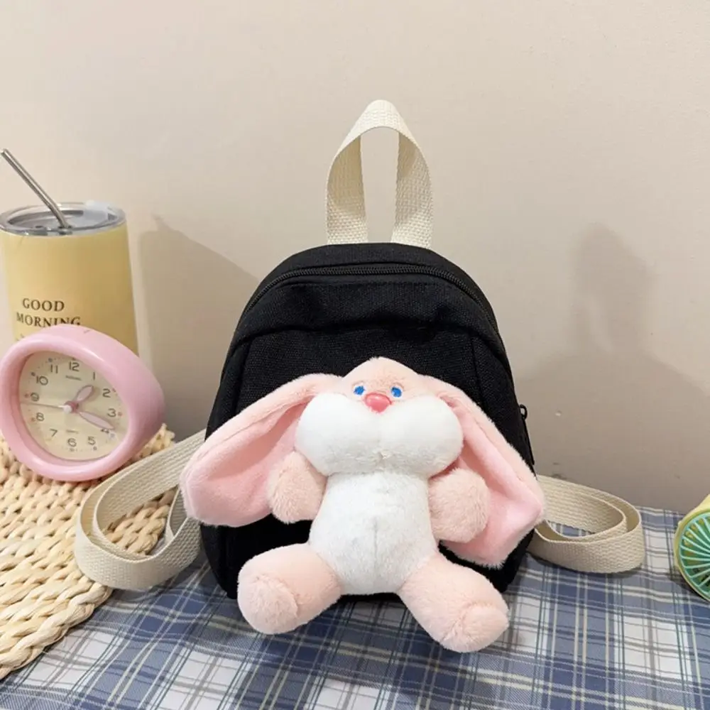 Cute Canvas Children's Backpack Cartoon Rabbit Large Capacity Schoolbag Zippered Lightweight Mini Rucksack Boys Girls