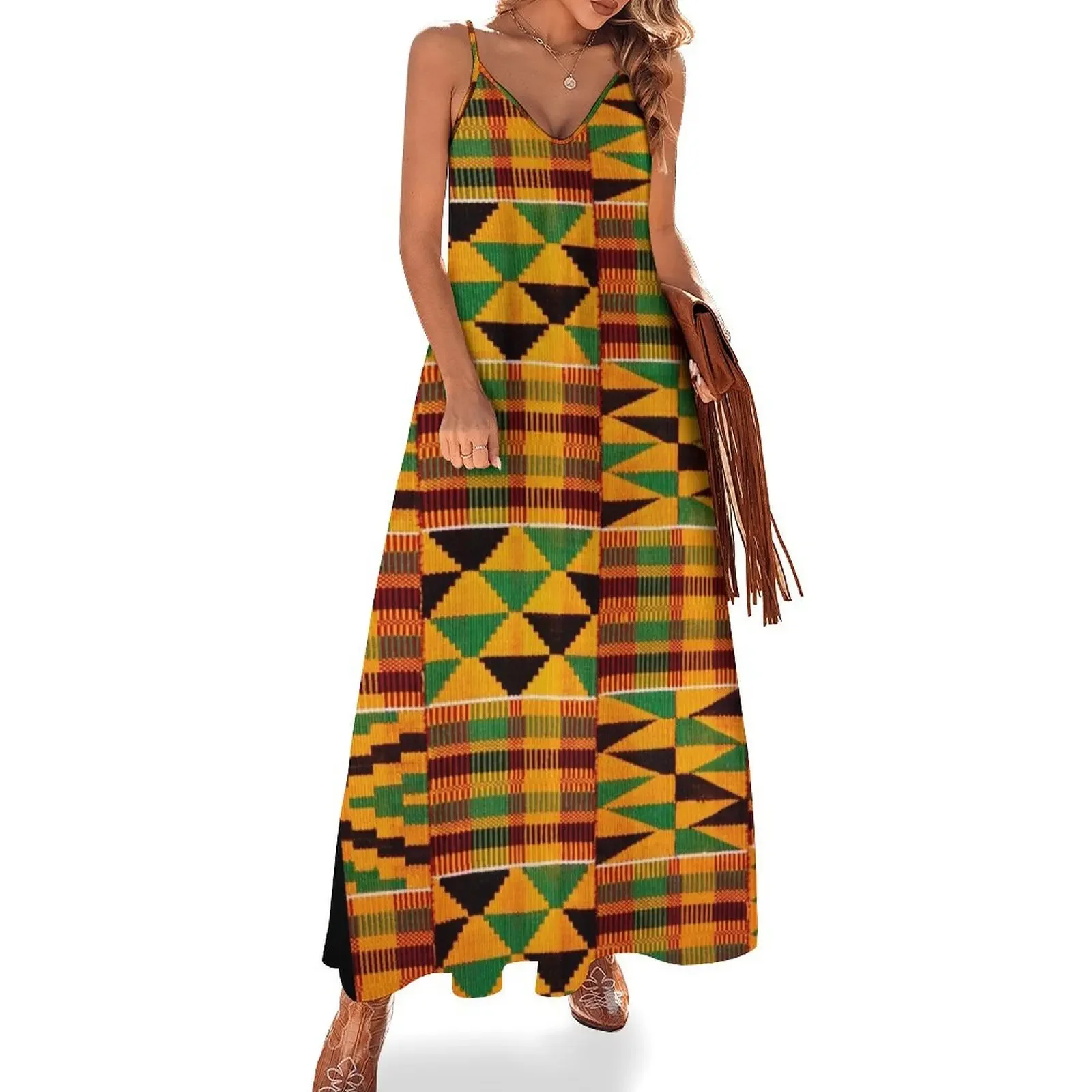 

African Pattern Authentic Kente Cloth Pattern African Ghana Design Sleeveless Dress dress korean style summer dress