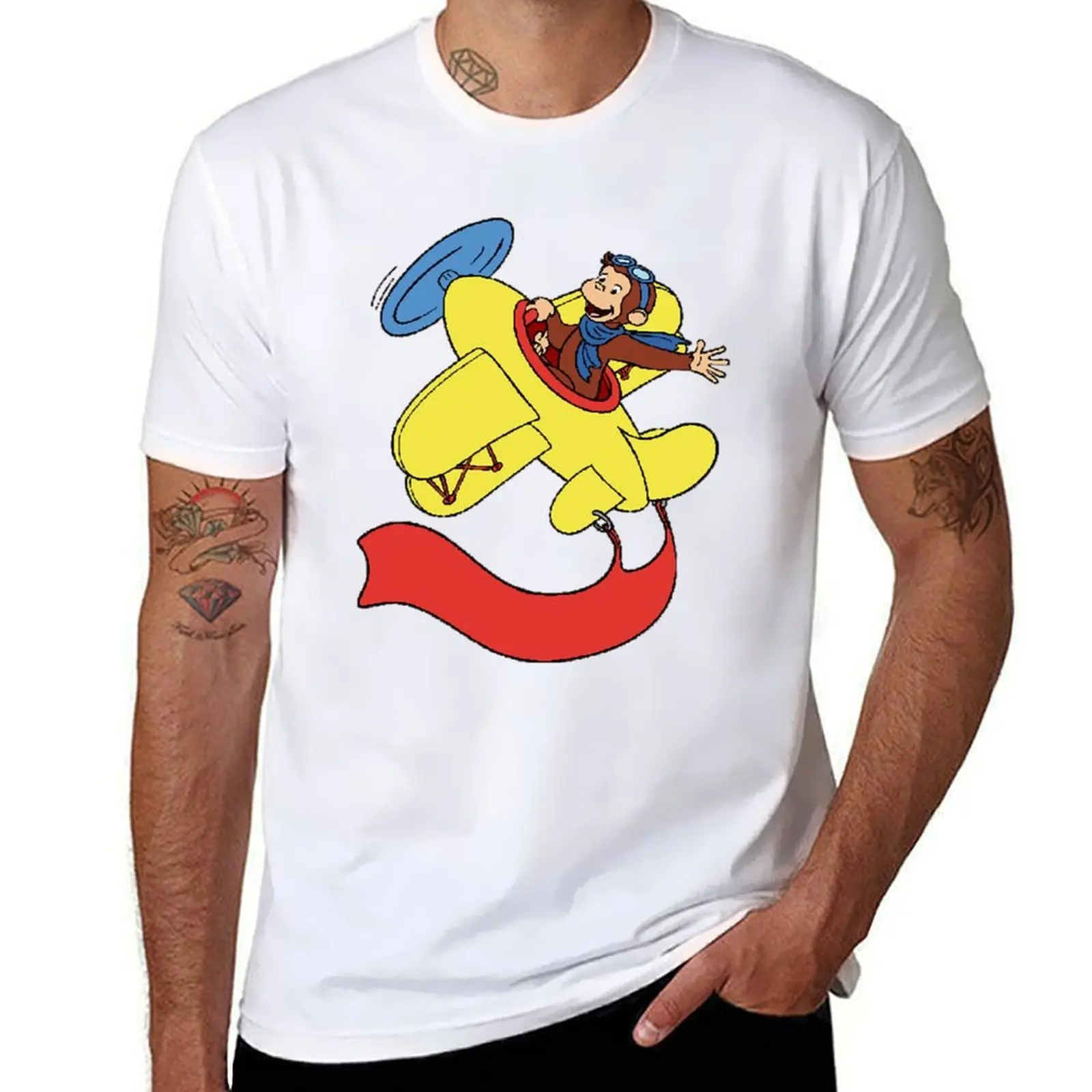 

Curious george in an airplan T-Shirt funny t shirts cotton t shirt man designer T-Shirt