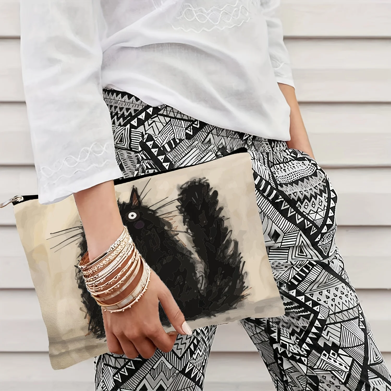 귀여운 검은색 고양이 화장품 가방 - 여성용 귀여운 다기능 지퍼 파우치, 보석 보관 가방,