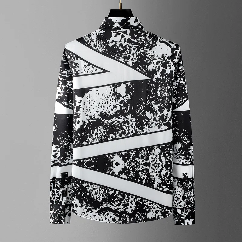 Autumn Winter Geometric Design Men's Long Sleeved Shirt Long Sleeve Casual Shirts Slim Versatile Business Social Office Shirt
