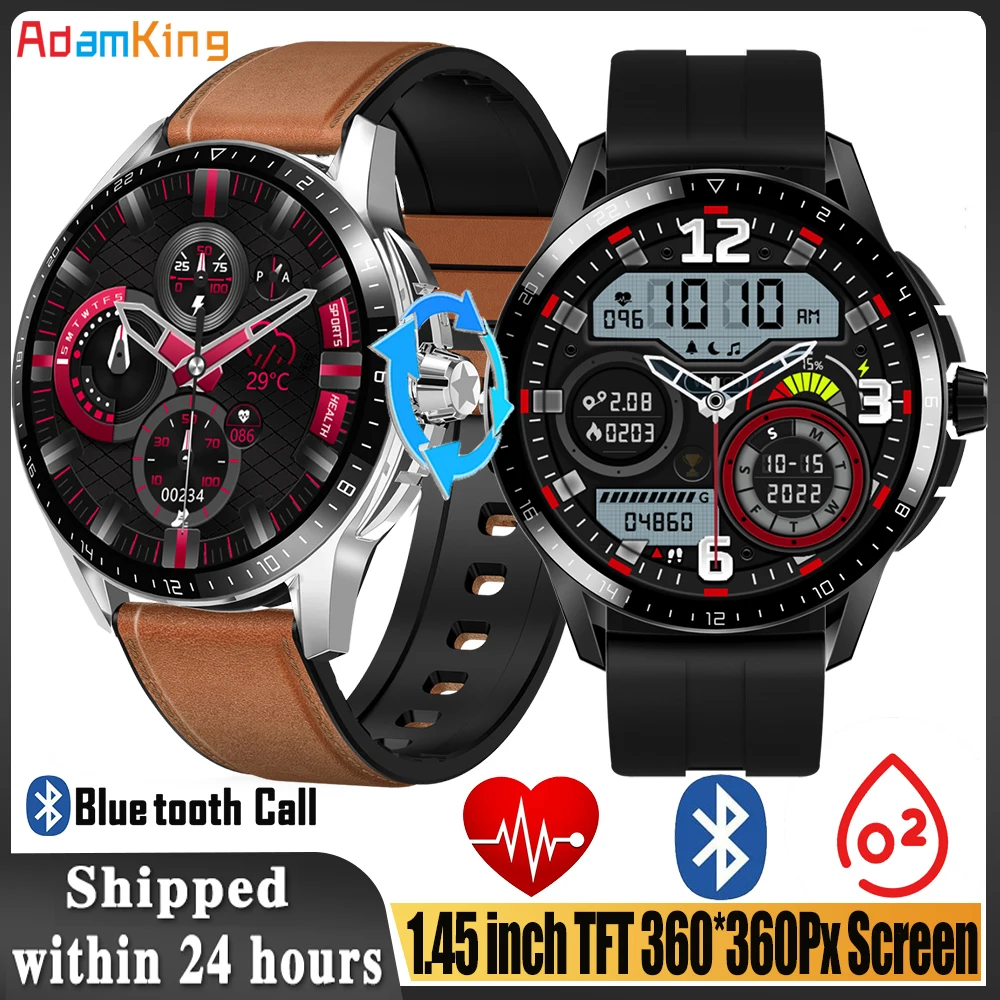 

New 1.45" Blue Tooth Call Smart Watch Men Smartwatch ECG Blood Pressure Oxygen Heartrate Message Notification Sports Waterproof