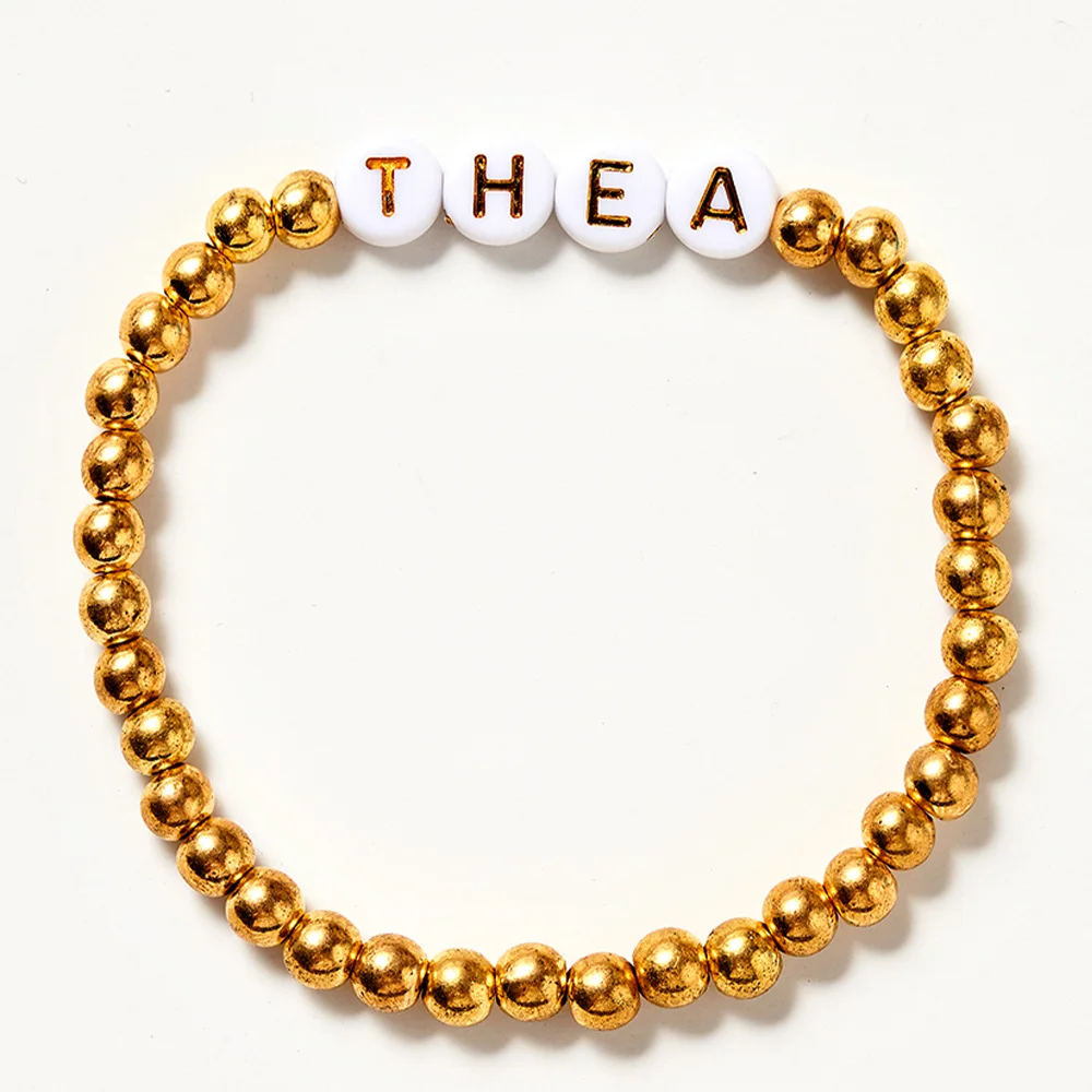 قطعة واحدة من سوار مخصص - اسم محفور شخصي، خرز ذهبي، DIY، محفور بالليزر، تصميم أنيق، ملحق مثالي للاستخدام اليومي وL