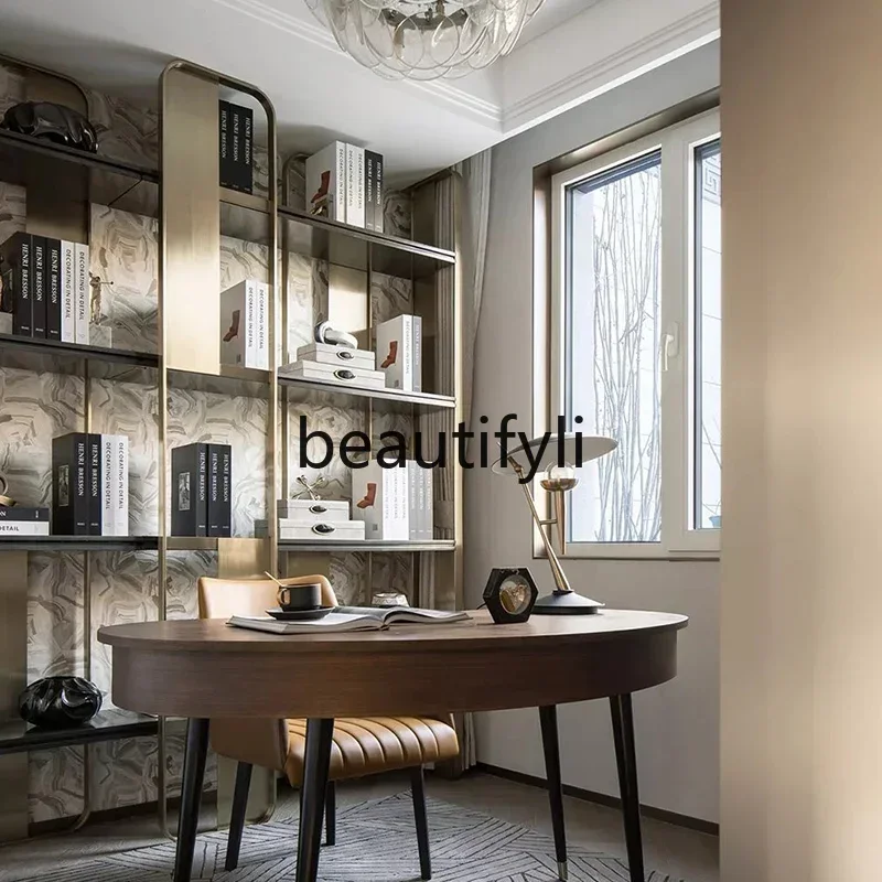

Minimalist modern light luxury multi-layer display cabinet bookshelf, high-end large flat-floor whole house custom cabinet
