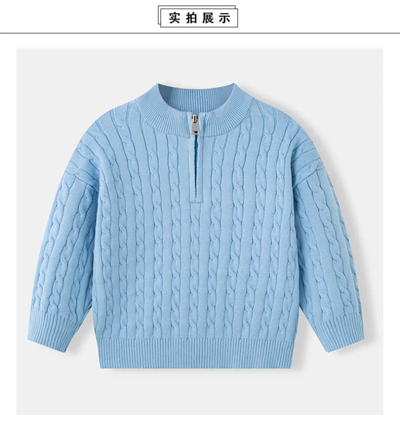 UNITIM Herbst 2-12 Jahre Kinder Jungen Pullover mit Stehkragen, Kinder Jungen Zopfmuster Pullover, einfache Langarm-Oberteile für Kleinkinder und Babys – Detail 17