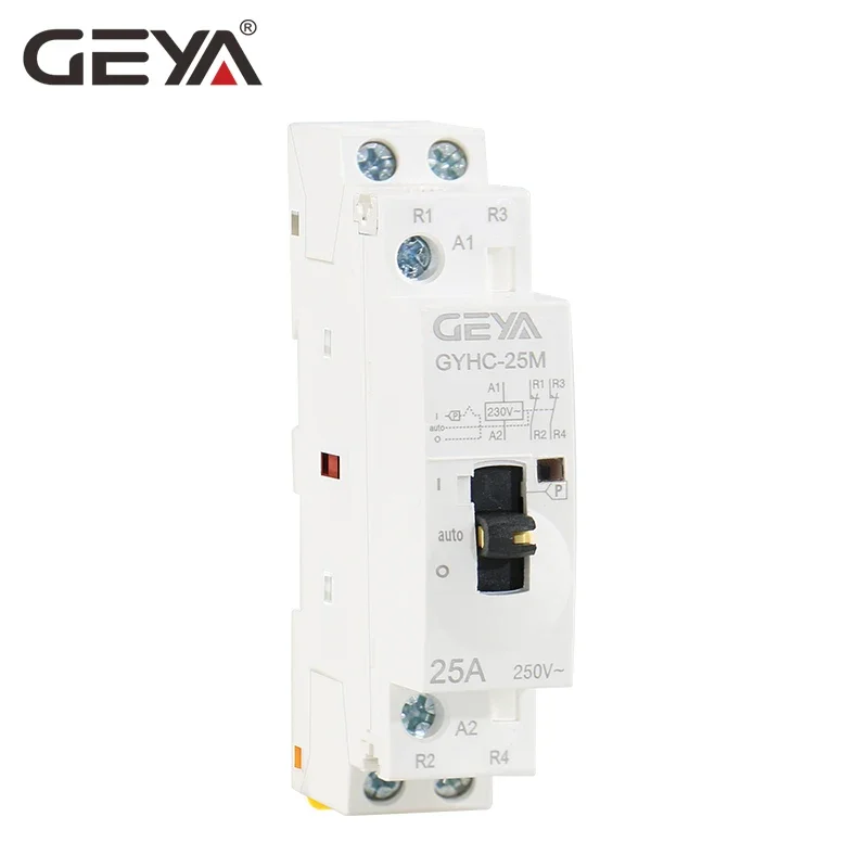 GEYA GYHC Modular Contactor 2P 16A 20A 25A 2NO or 2NC 220V Manual Control Household Contactor Din Rail Type