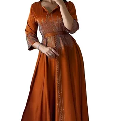 Clothes for Muslim Women Autumn Fashion Muslim Women Long Sleeve V-neck Party Evening Long Maxi Dress Kaftan Abaya Dubai Outfits