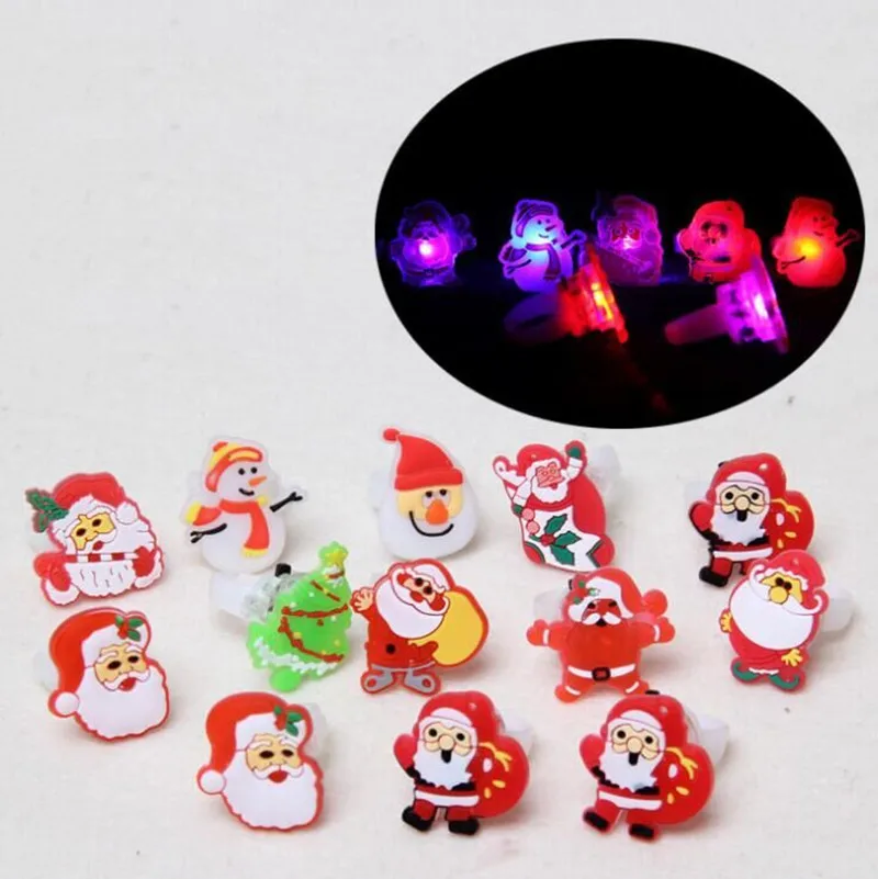 12Pcs/Bag Kids Cartoon LED Flashing Light Up Glowing Finger Rings Electronic Christmas Halloween Fun Toys Party Accessories Gift