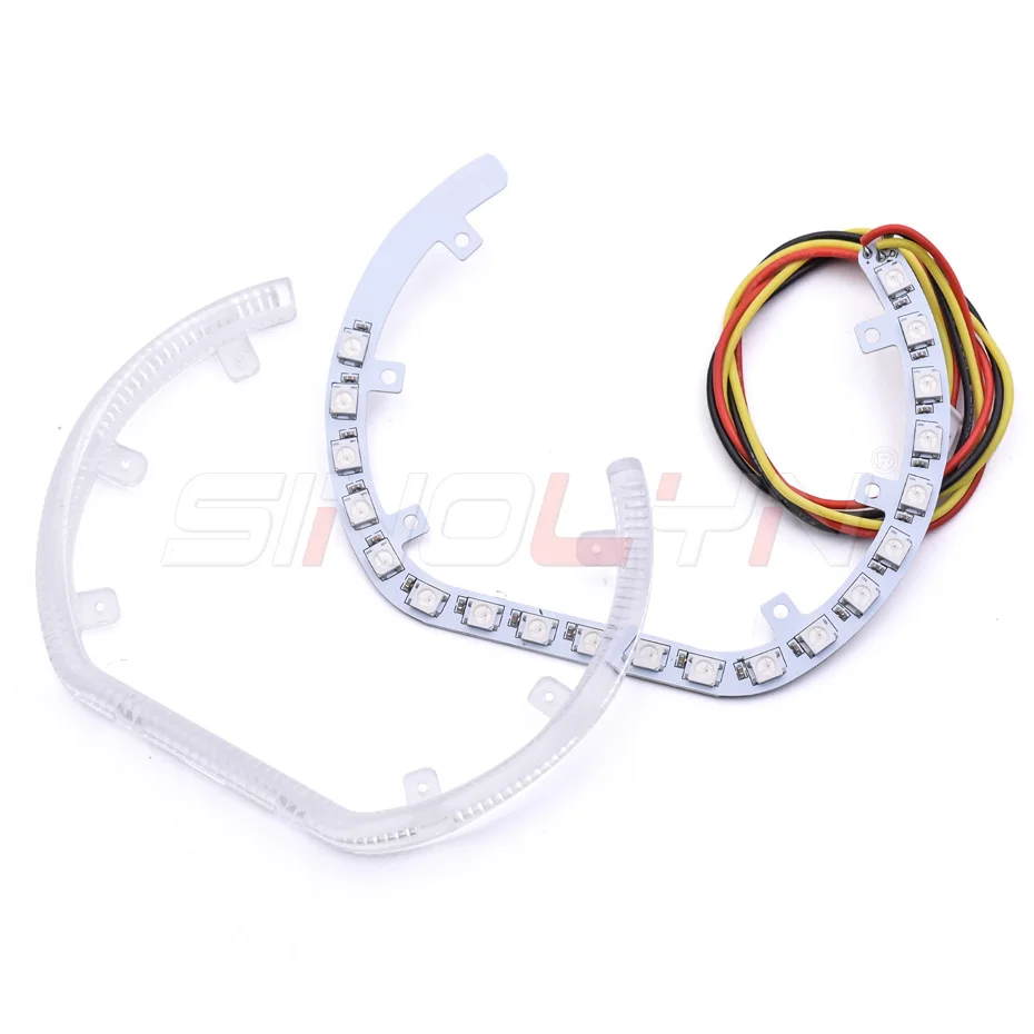Sinolyn 2,5/3,0 Zoll RGB LED Angel Eyes Shrouds für Xenon LED Projektor Objektiv Revolving Dynamische Blinker Fließende Halo Blenden – Detail 16