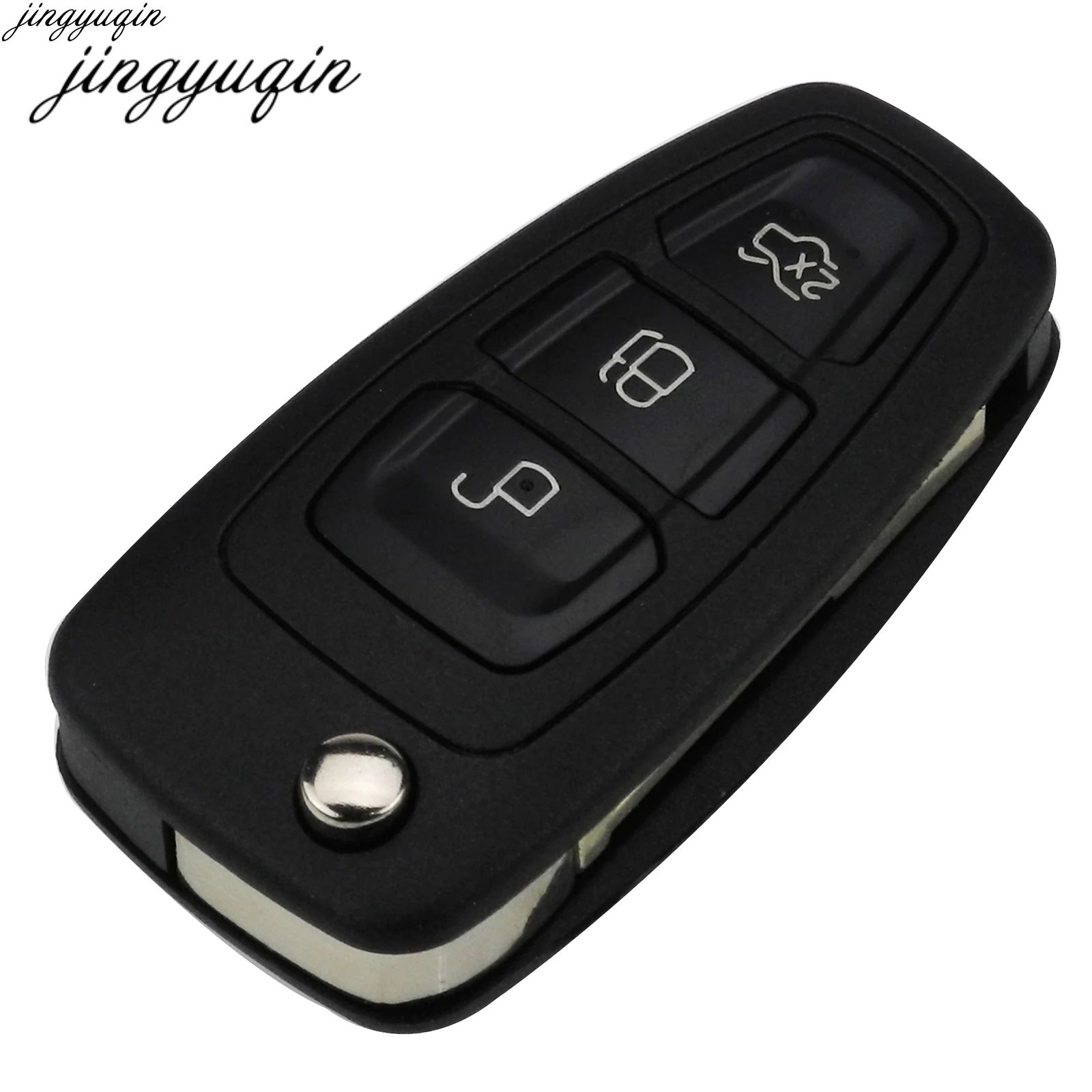 Jingyuqin 10pcs 3 Buttons Flip key Folding car Remote Key Shell For Ford Focus 3 Fiesta connect mondeo c max HU101 F021 Blade