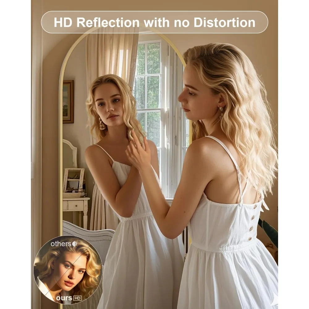 Arched Floor Mirror with Stand for Full-Length Viewing, Ideal for Bedrooms and Living Rooms, Large Leaning Mirror for Home Decor