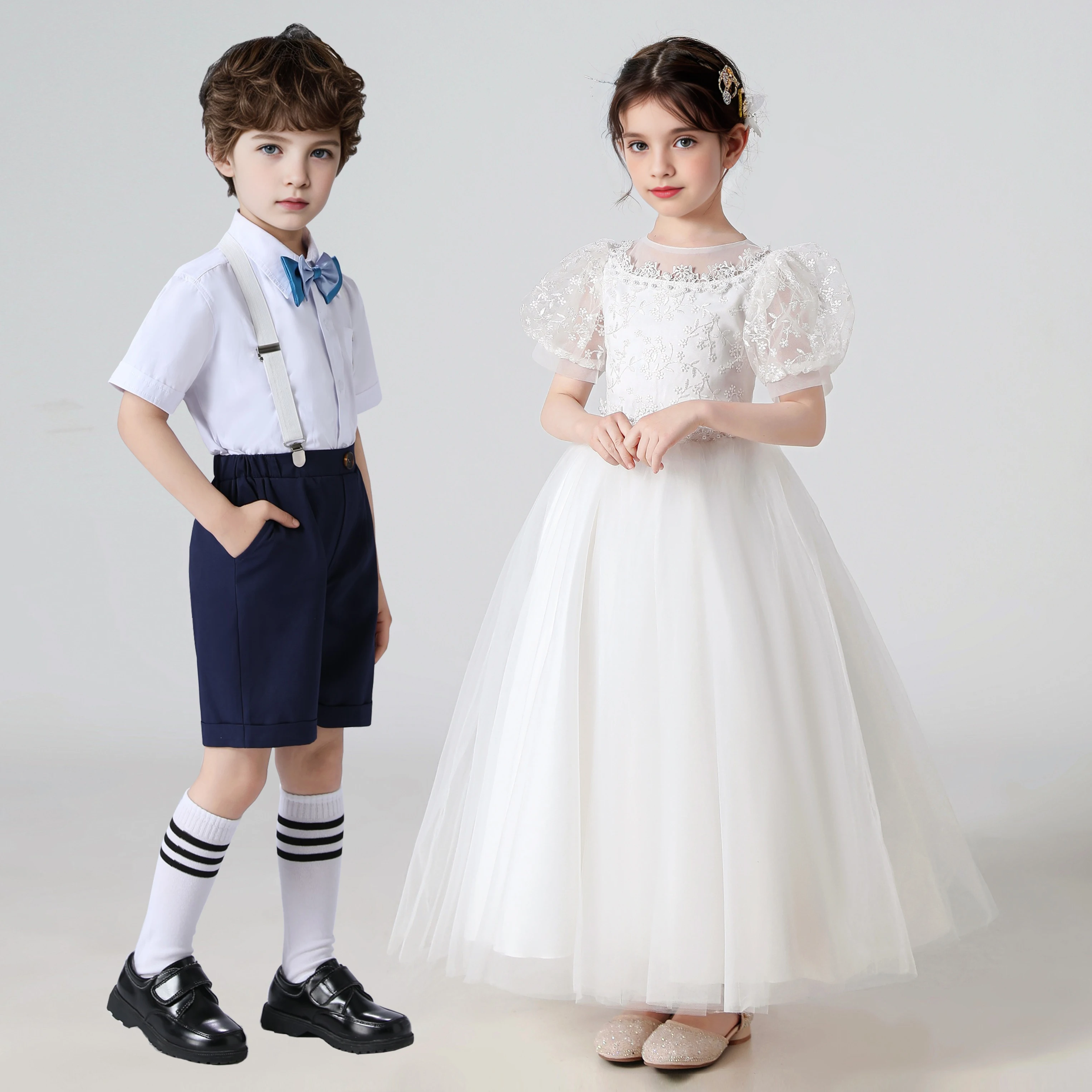 Kids Girl Princess White Long Dress Baby Girl Wedding Ceremony Party Gown Children Boy 2pcs Shirt+Pant Suit For Performance