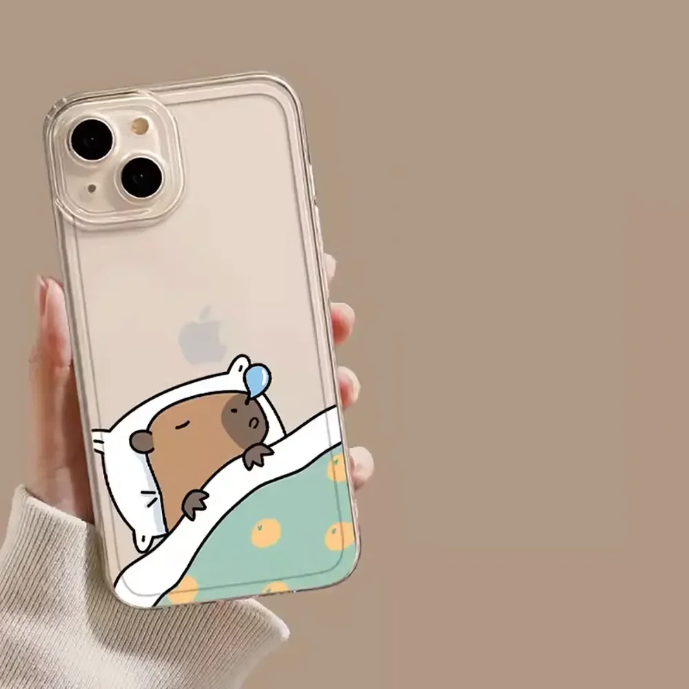 Cute Animal Capybara Phone Case for iPhone 15 14 13 12 11 Pro Max Mini X XS XR SE 7 8 Plus Shockproof Transparent Shell Fundas