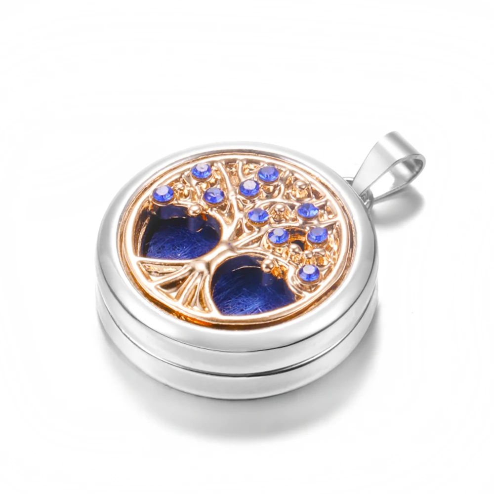 Trendy Spiral Open Aromatherapy Pendant Golden Zircon Tree Of Life Pattern Essential Oil Diffuser Women Lockets Necklace Jewelry