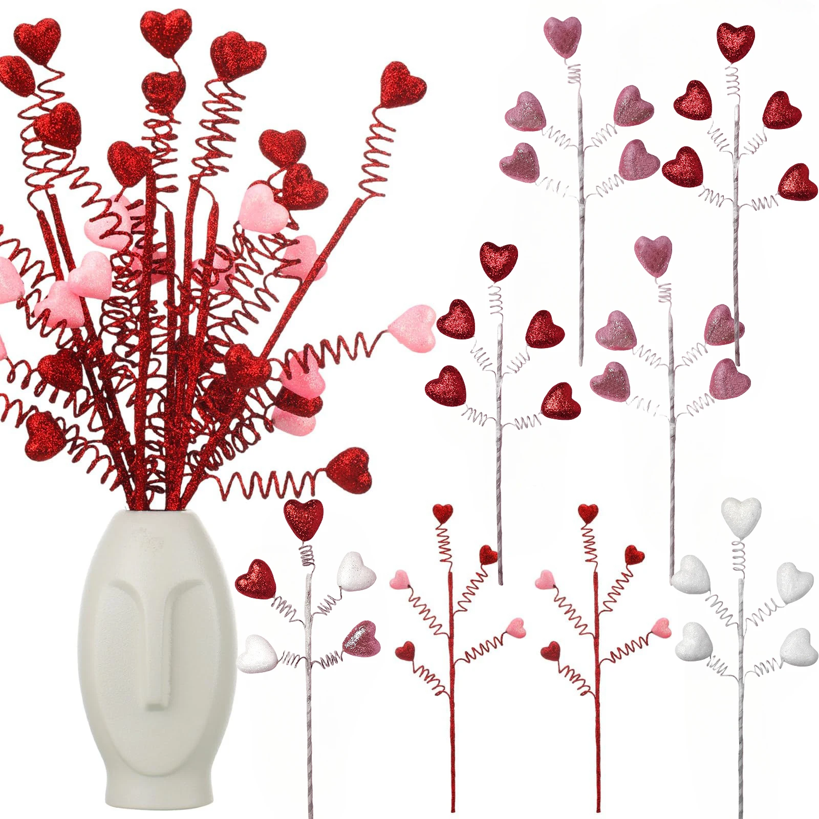 1/3PC 30cm Red White Bubble Love Heart Artificial Plants Valentine Day Flowers Stems Ornaments for Home Wedding Party Decoration