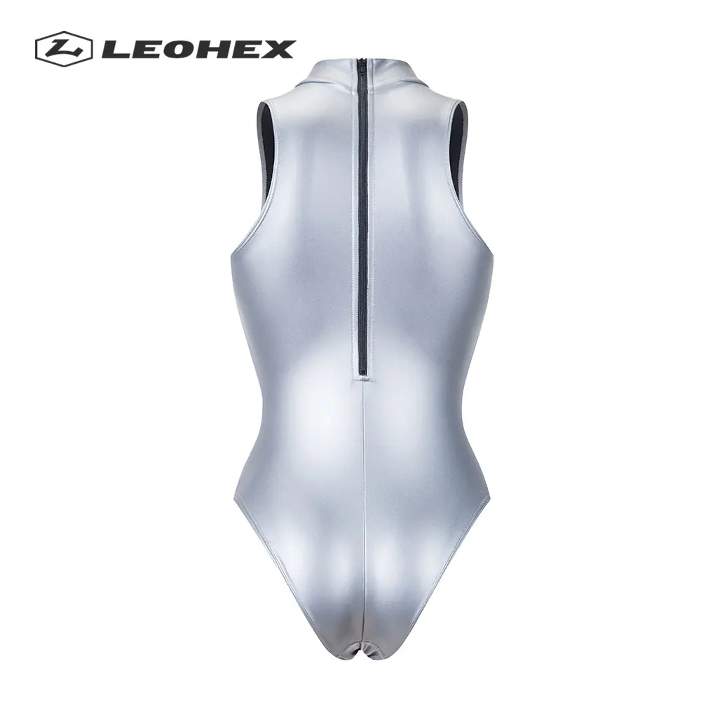 LEOHEX Sexy Matte Back Zipper Leotards Sleeveless Bodysuit High Cut Women Swimsuits Japanese Bathing Suits One Piece Swimwear