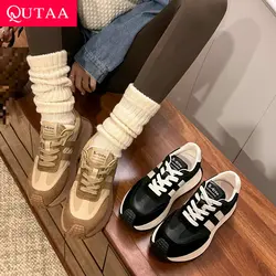 QUTAA 2024 Women Sneakers Genuine Leather Mesh Breathable Platforms Spring Summer Casual Sports Shoes Woman Size 35-39