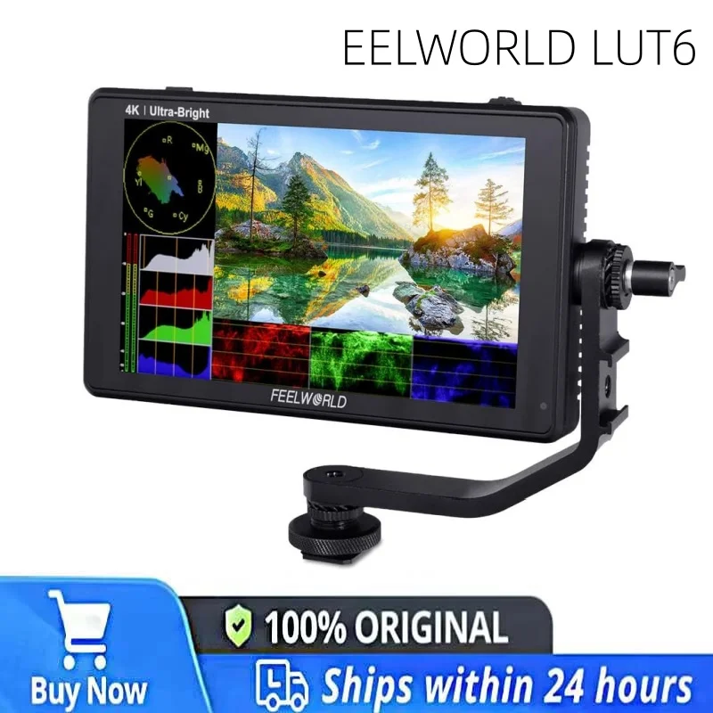 FEELWORLD LUT6 6 Inch Ultra Bright 2600nits HDR 3D LUT Touch Screen Field DSLR Monitor 4K HDMI Full HD 1920x1080 IPS for Camera
