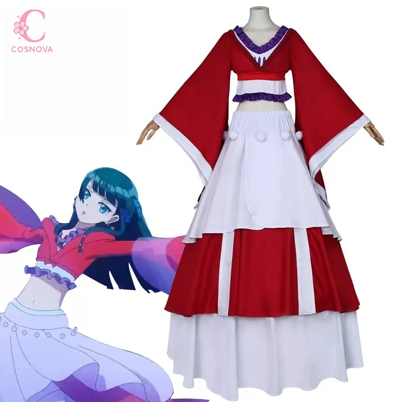 Conjunto de disfraz de Cosplay de Anime Apothecary Diaries Maomao, Top corto de manga tipo kimono rojo y blanco, falda larga en capas, fiesta de Halloween