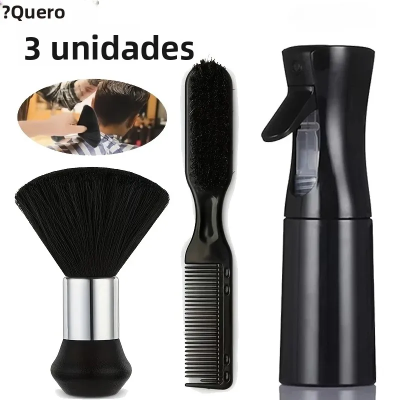 Kit de corte de cabelo profissional de salão de beleza de 3 peças com escova de limpeza de garrafa de spray para barbeiros e uso doméstico acessórios de estilo de salão de beleza