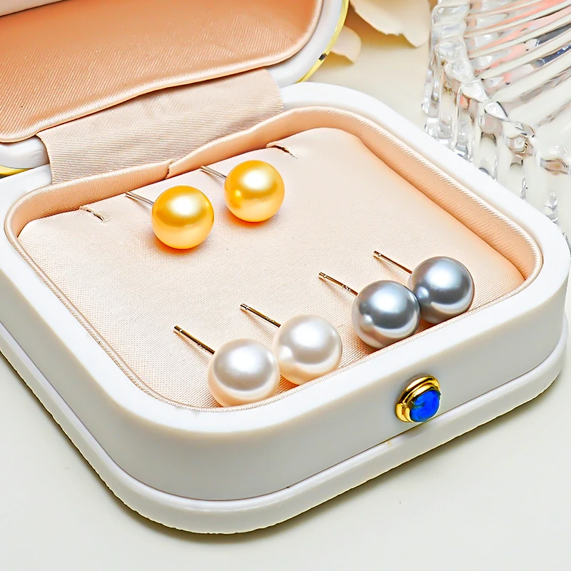 8mm New Fritillaria Pearl Ear Studs with Silver Inlay for Light Luxury and Versatile Design, Elegant and Elegant Style