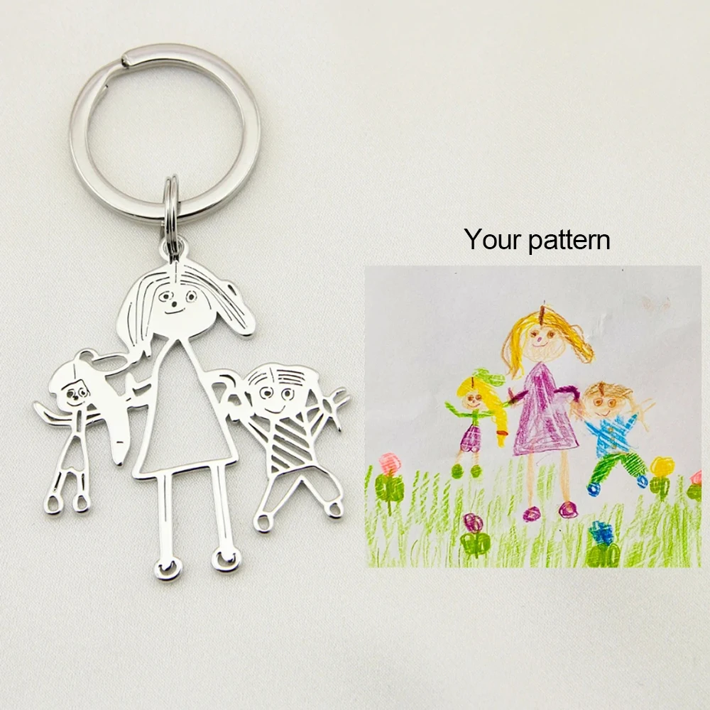 

Customized Keychain with Your Pattern Graffiti Keychain Children's Handdrawn Meaningful Gift Stainless Steel Keychain