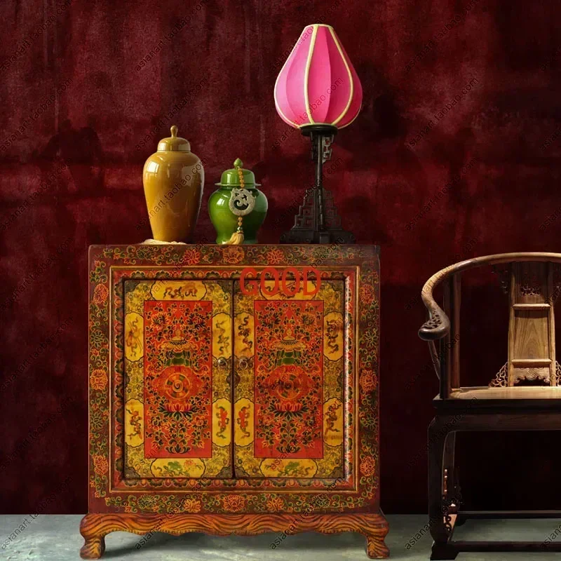 TAOSolid Wood Multi-Layer Locker Hand-Painted Entrance Shoe Cabinet with